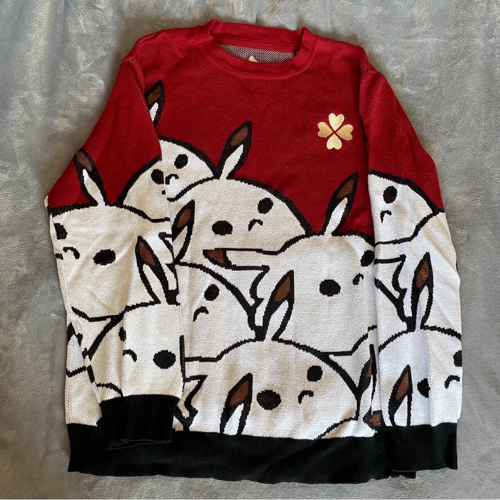 Genshin Impact Klee Red & White Bunny Print Sweater